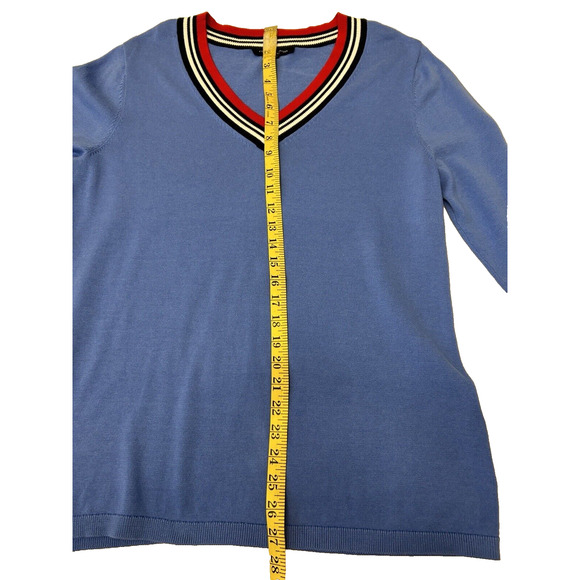 TOMMY HILFIGER Women V-Neck Sweater Sz L Blue Cotton Pullover Casual Preppy - Picture 4 of 7